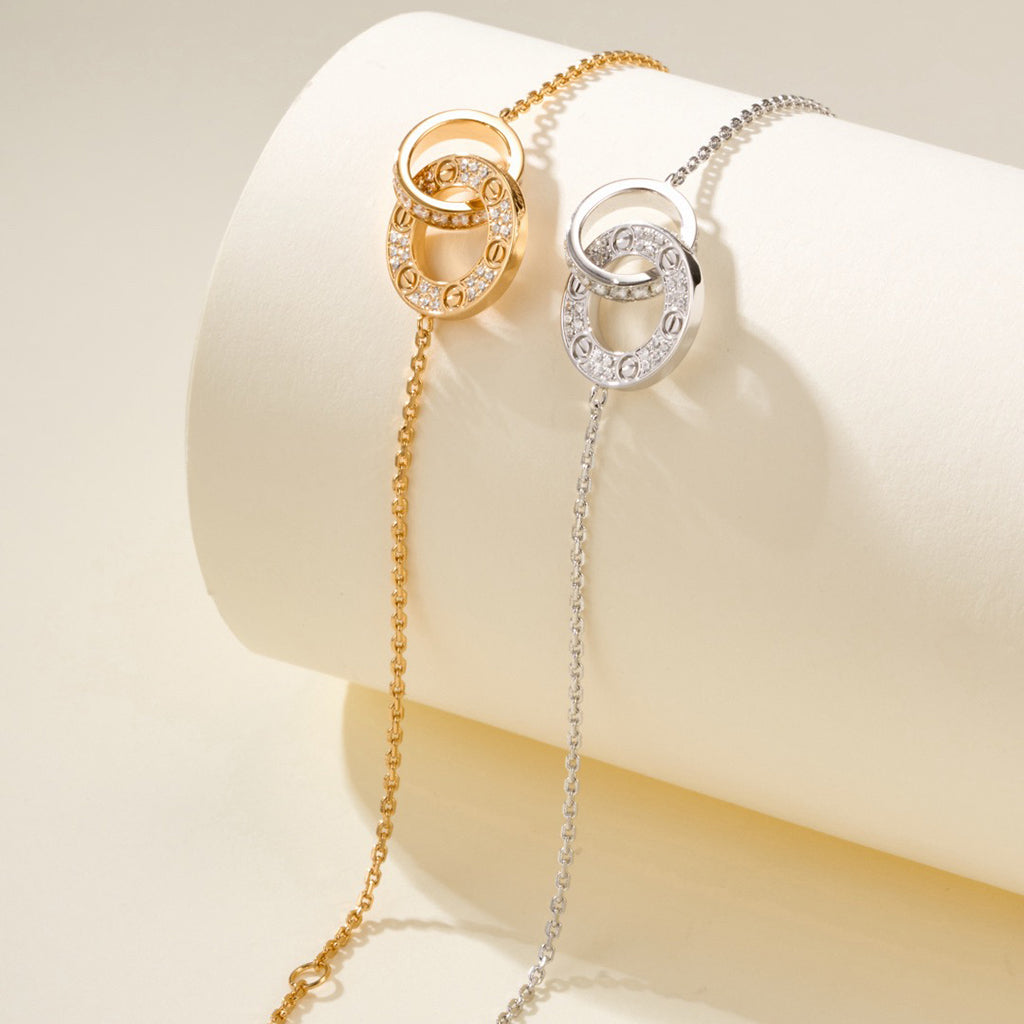 [Love's Uplift]LOVE DOUBLE RING FULL DIAMOND BRACELET