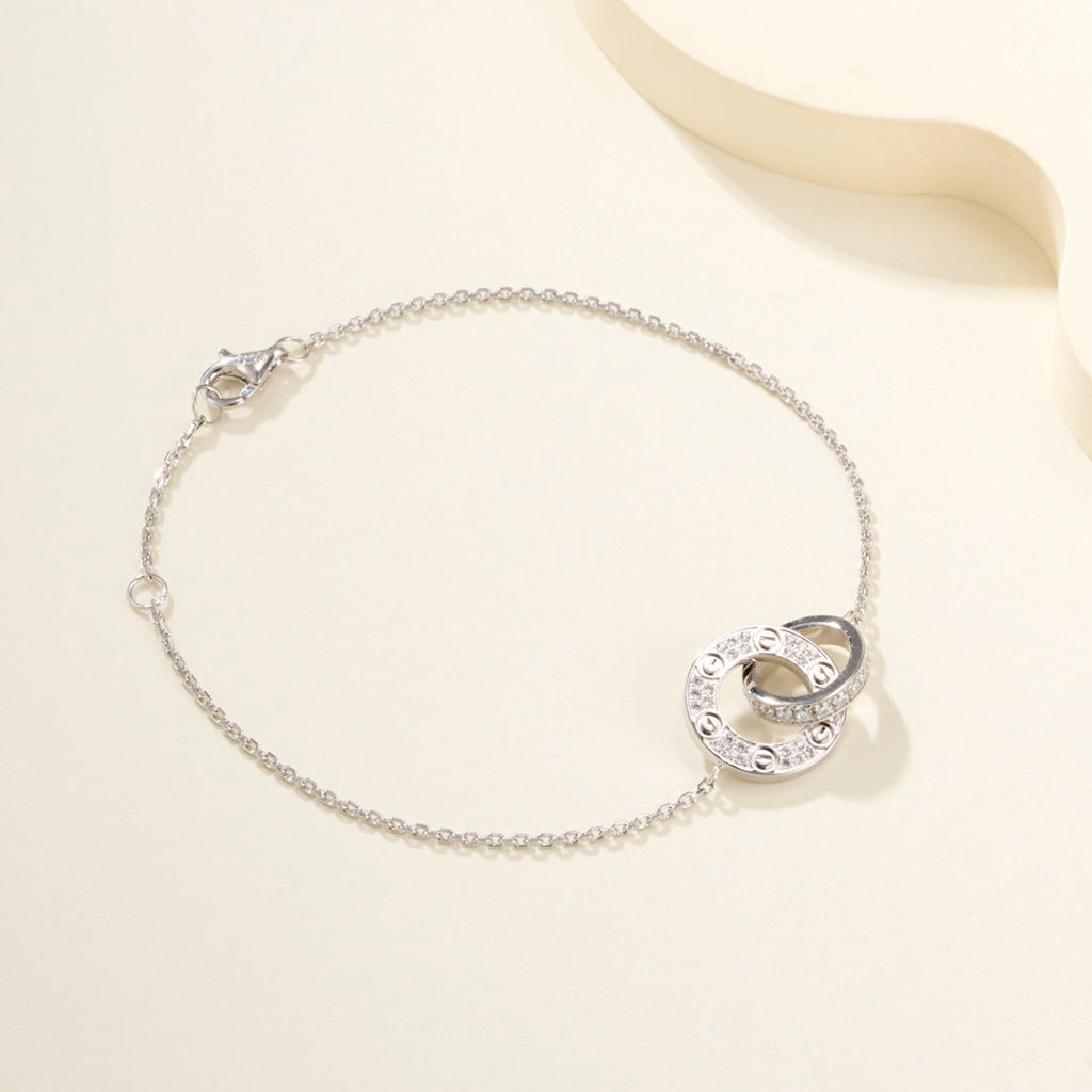 [Love's Uplift]LOVE DOUBLE RING FULL DIAMOND BRACELET