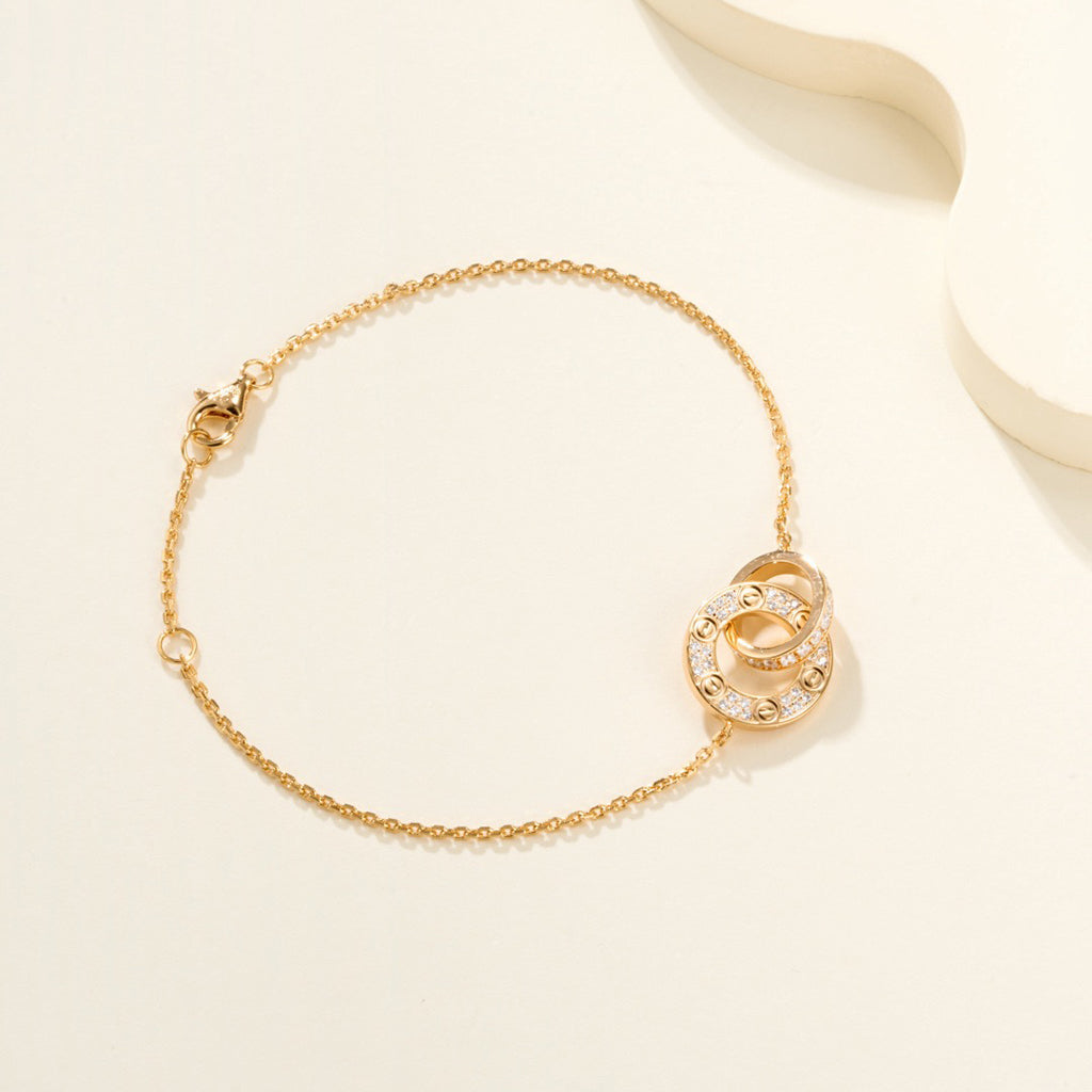 [Love's Uplift]LOVE DOUBLE RING FULL DIAMOND BRACELET