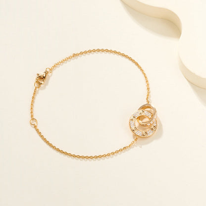 [Love's Uplift]LOVE DOUBLE RING FULL DIAMOND BRACELET