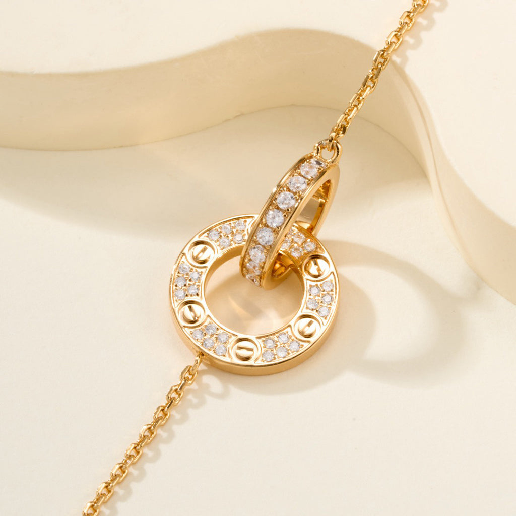 [Love's Uplift]LOVE DOUBLE RING FULL DIAMOND BRACELET