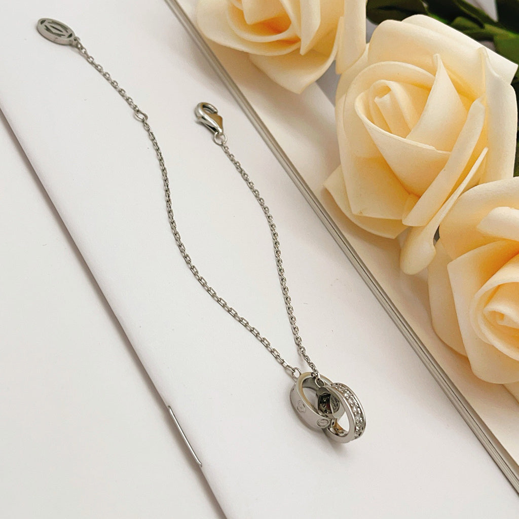 [Love's Uplift]LOVE DOUBLE RING HALF DIAMOND BRACELET