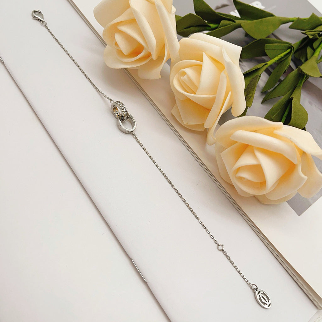 [Love's Uplift]LOVE DOUBLE RING HALF DIAMOND BRACELET