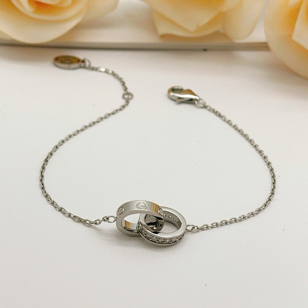 [Love's Uplift]LOVE DOUBLE RING HALF DIAMOND BRACELET