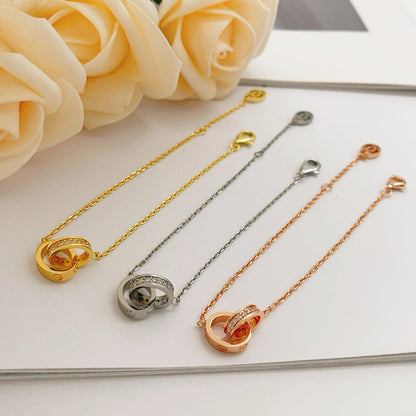 [Love's Uplift]LOVE DOUBLE RING HALF DIAMOND BRACELET