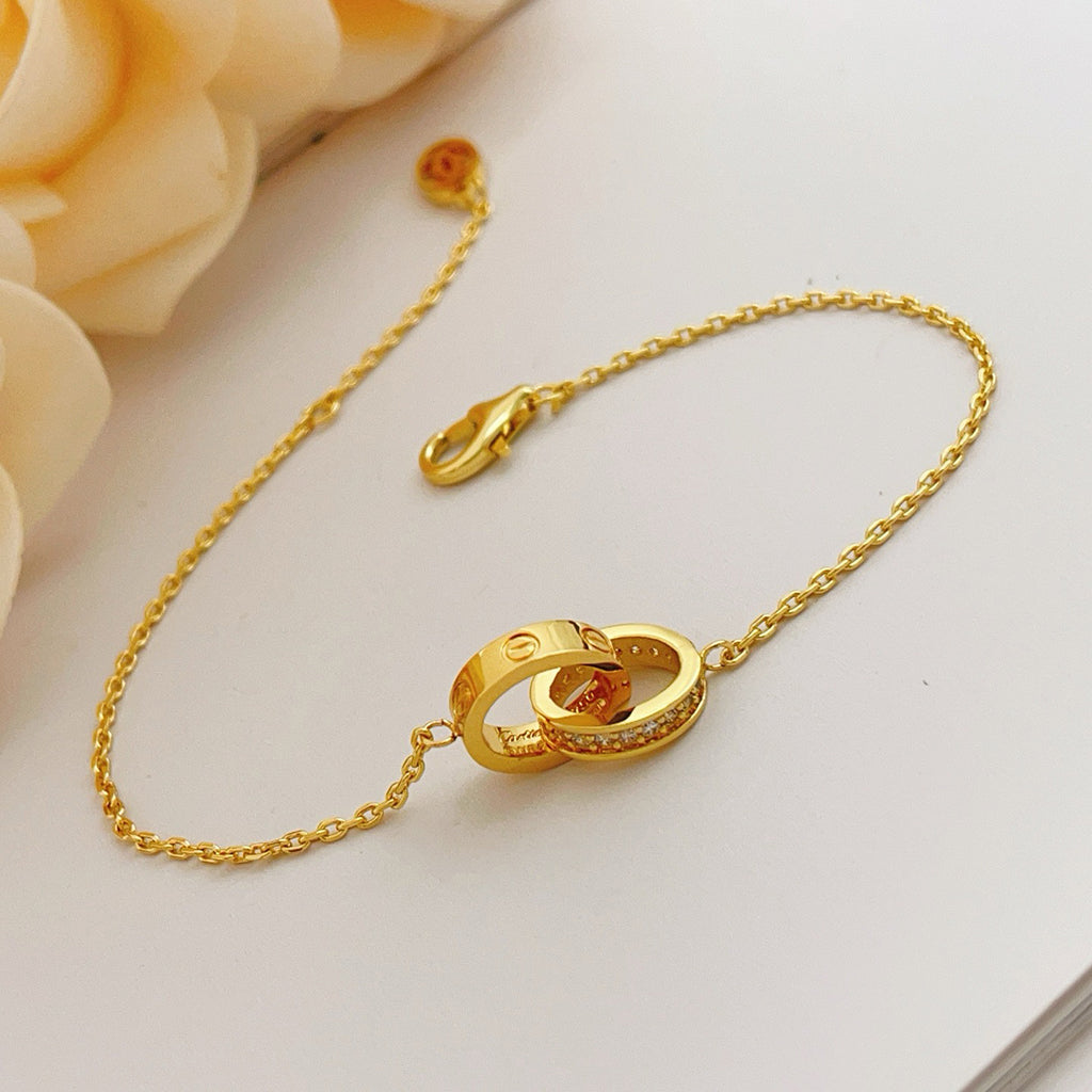 [Love's Uplift]LOVE DOUBLE RING HALF DIAMOND BRACELET