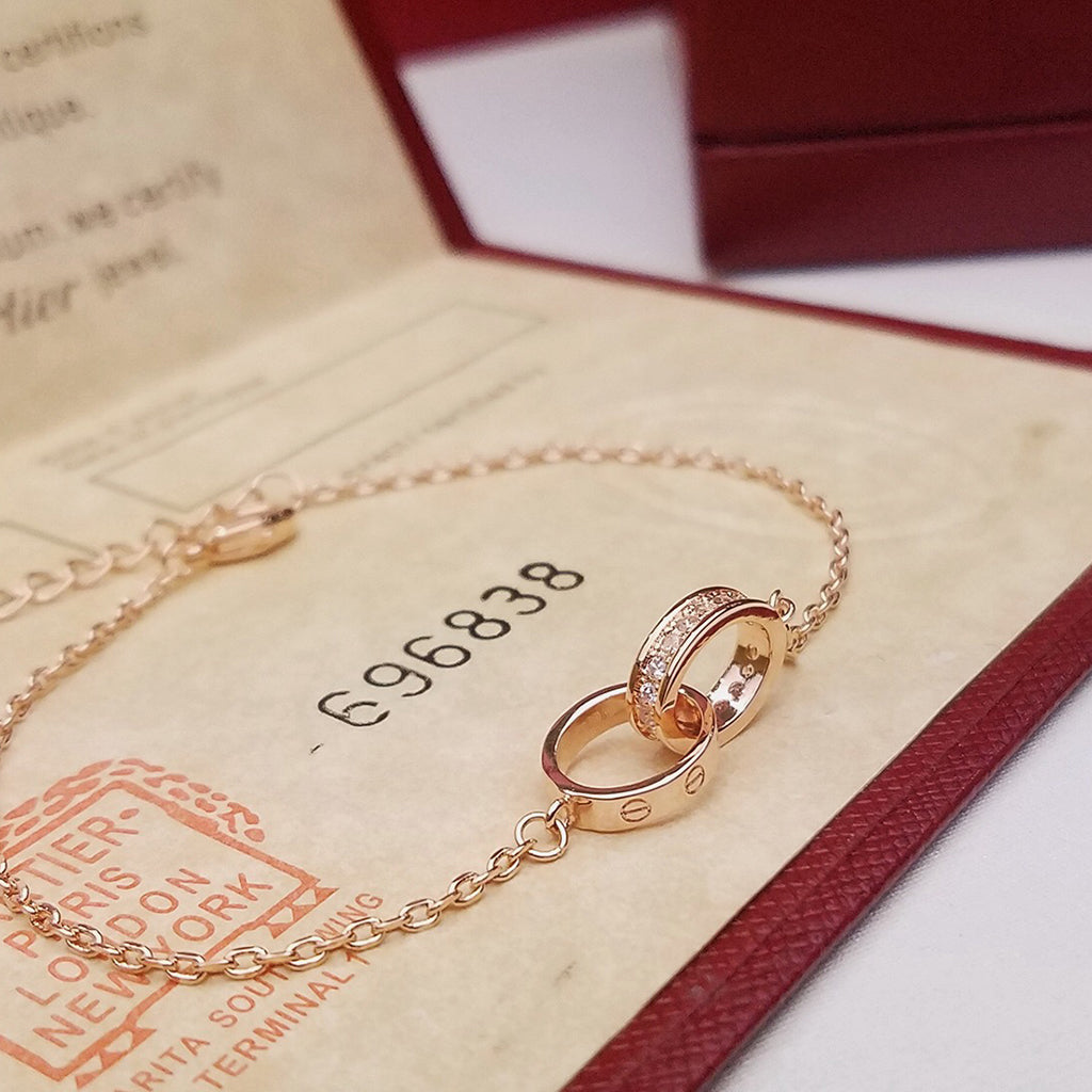 [Love's Uplift]LOVE DOUBLE RING HALF DIAMOND BRACELET