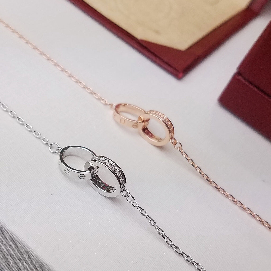 [Love's Uplift]LOVE DOUBLE RING HALF DIAMOND BRACELET