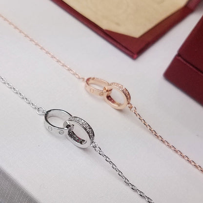 [Love's Uplift]LOVE DOUBLE RING HALF DIAMOND BRACELET