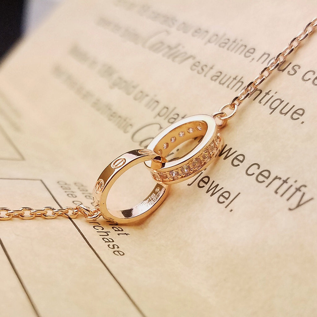 [Love's Uplift]LOVE DOUBLE RING HALF DIAMOND BRACELET