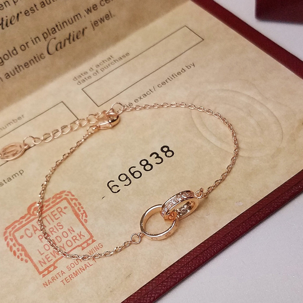 [Love's Uplift]LOVE DOUBLE RING HALF DIAMOND BRACELET