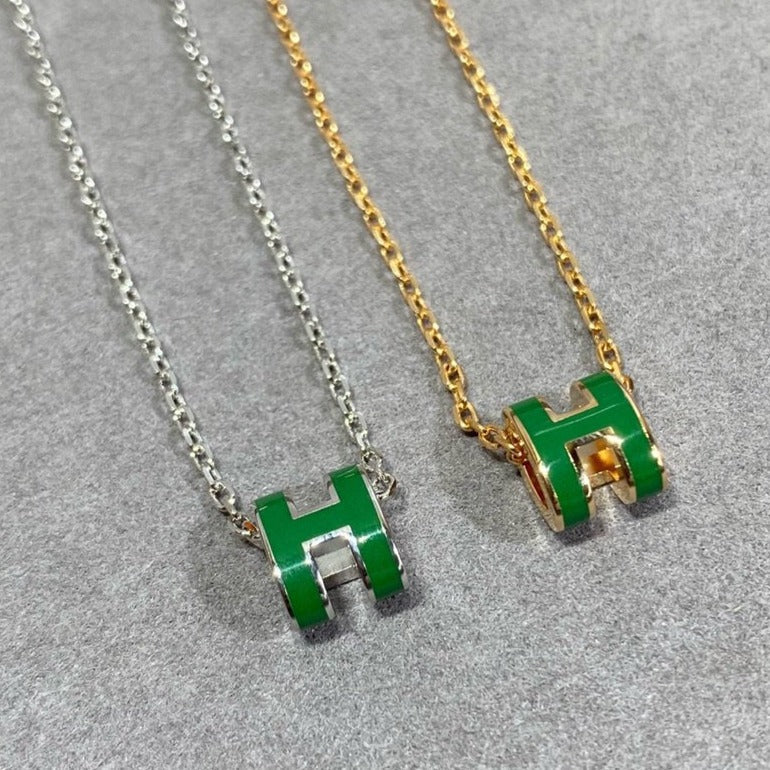 [Love's Uplift]POP H GREEN NECKLACE SILVER AND GOLD