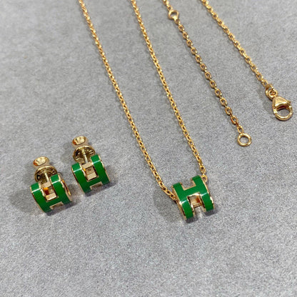[Love's Uplift]POP H GREEN NECKLACE SILVER AND GOLD