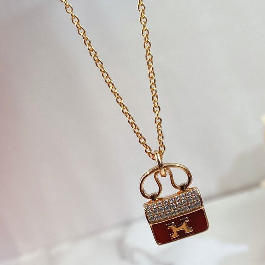 [Love's Uplift]CONSTANCE RED PEDANT PINK GOLD NECKLACE