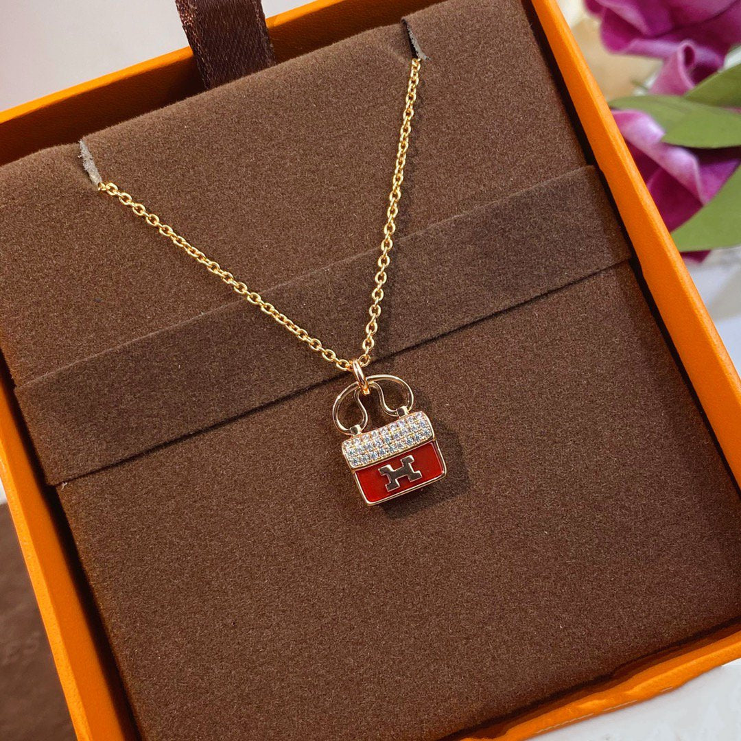 [Love's Uplift]CONSTANCE RED PEDANT PINK GOLD NECKLACE