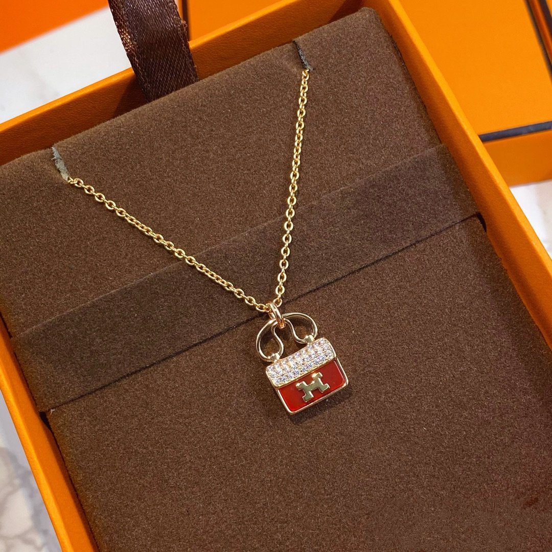 [Love's Uplift]CONSTANCE RED PEDANT PINK GOLD NECKLACE