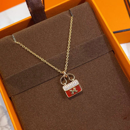 [Love's Uplift]CONSTANCE RED PEDANT PINK GOLD NECKLACE