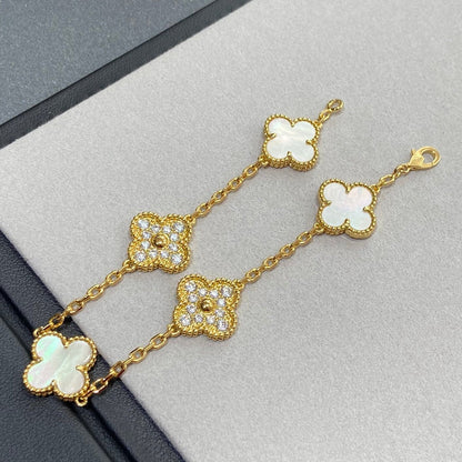 [Love's Uplift]CLOVER BRACELET 5 MOTIF WHITE MOP DIAMOND
