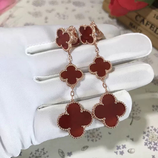 [Love's Uplift]CLOVER 3 MOTIF CARNELIAN DROP EARRINGS