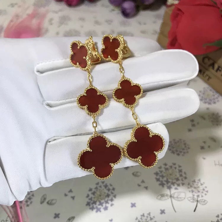 [Love's Uplift]CLOVER 3 MOTIF CARNELIAN DROP EARRINGS