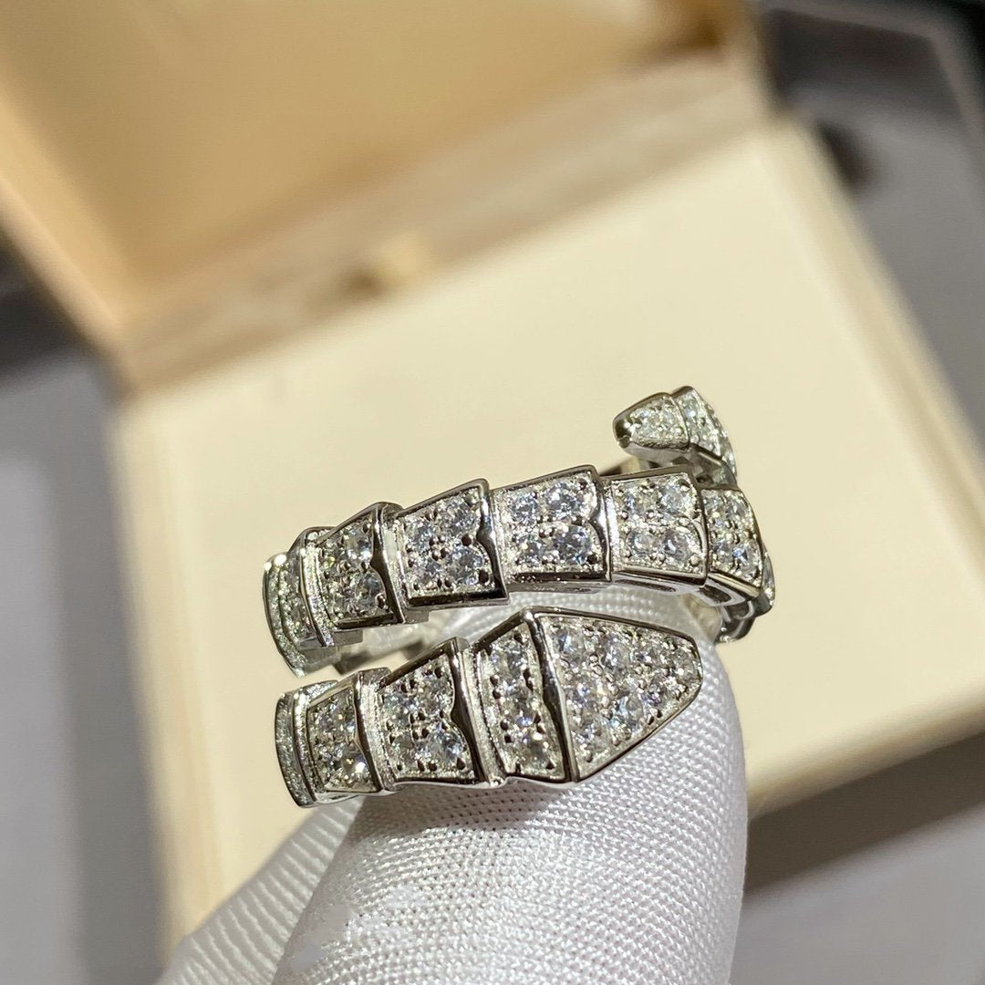 [Love's Uplift]SERPENTI DOUBLE RING SILVER DIAMOND PAVED