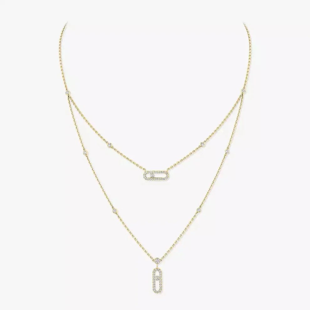 [Love's Uplift Jewelry]2 Rows Rose Gold Diamond Pave_ Necklace Move Uno