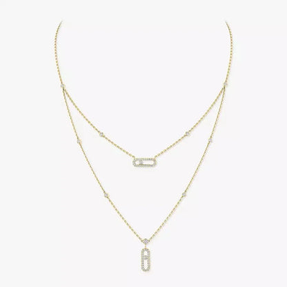 [Love's Uplift Jewelry]2 Rows Rose Gold Diamond Pave_ Necklace Move Uno