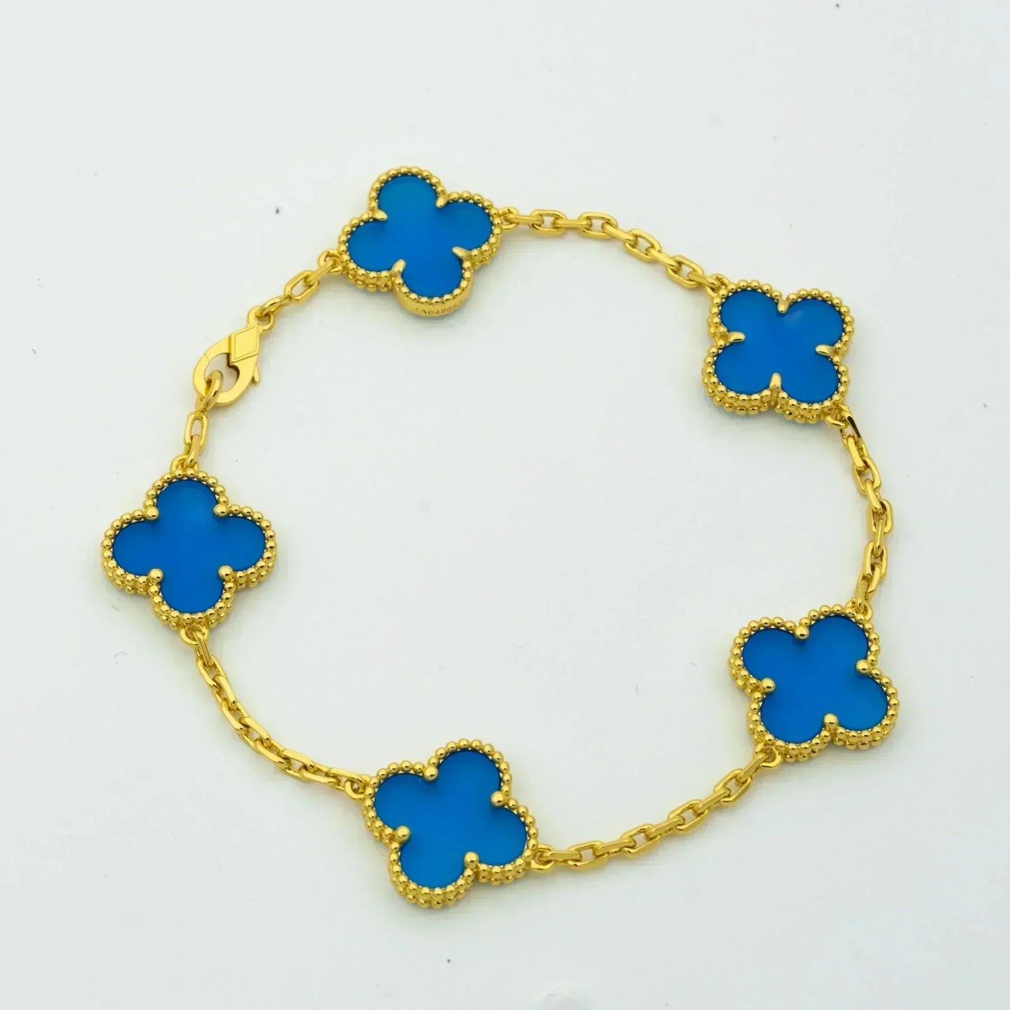 [Love's Uplift]CLOVER 5 MOTIFS BLUE AGATE BRACELET