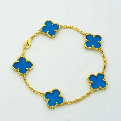 [Love's Uplift]CLOVER 5 MOTIFS BLUE AGATE BRACELET