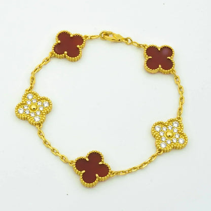 [Love's Uplift]CLOVER 5 MOTIFS CARNELIAN DIAMOND BRACELET