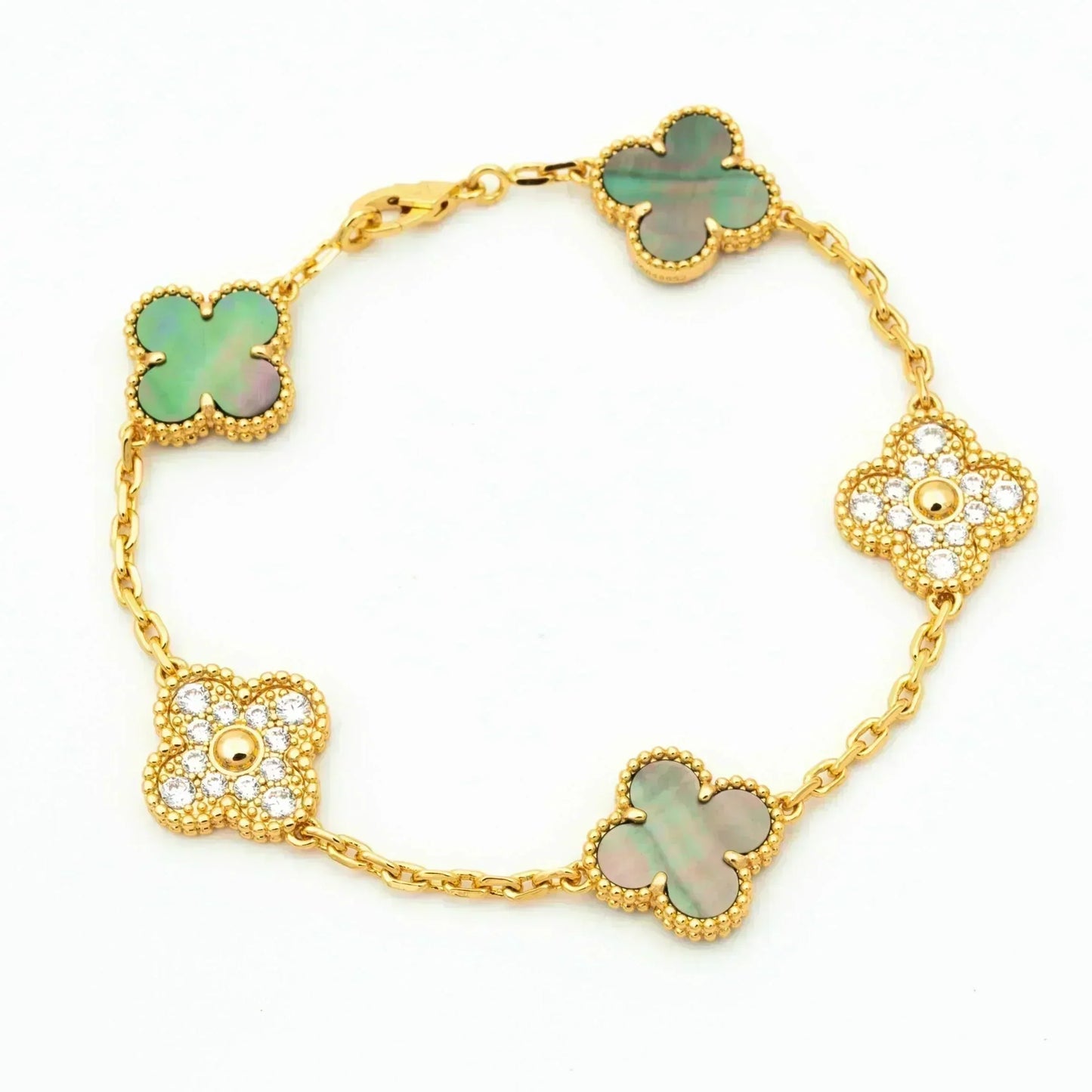 [Love's Uplift]CLOVER 5 MOTIF GRAY MOP DIAMOND BRACELET