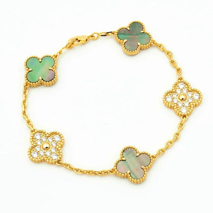 [Love's Uplift]CLOVER 5 MOTIF GRAY MOP DIAMOND BRACELET
