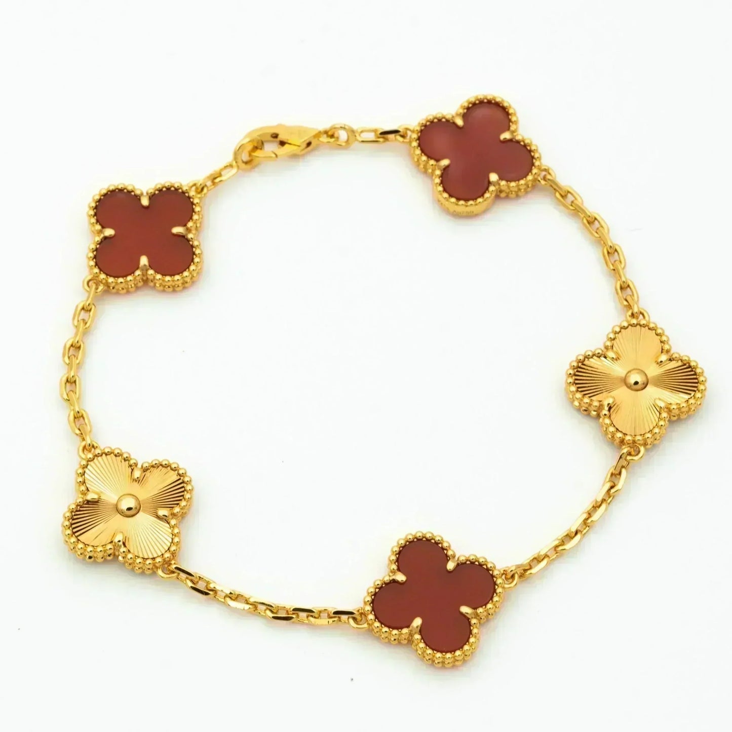 [Love's Uplift]CLOVER  5 MOTIFS CARNELIAN GOLD BRACELET