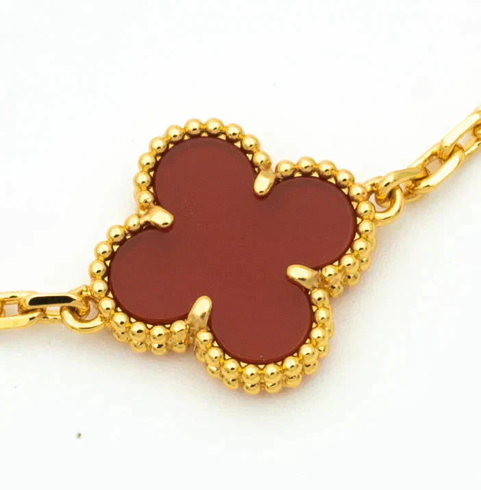 [Love's Uplift]CLOVER 5 MOTIFS CARNELIAN DIAMOND BRACELET