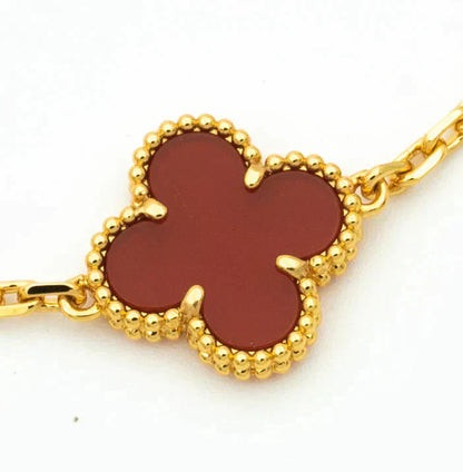 [Love's Uplift]CLOVER 5 MOTIFS CARNELIAN DIAMOND BRACELET