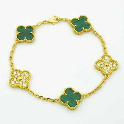 [Love's Uplift]CLOVER  5 MOTIF MALACHITE DIAMOND BRACELET