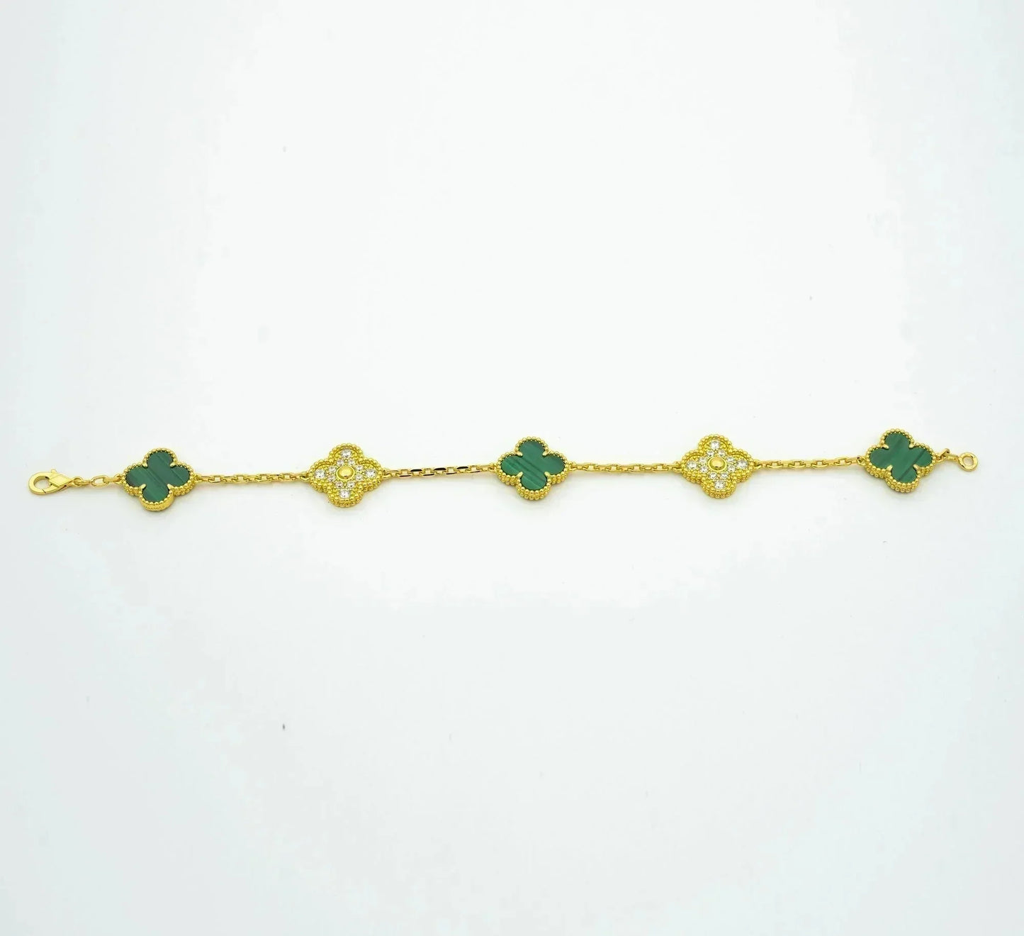 [Love's Uplift]CLOVER  5 MOTIF MALACHITE DIAMOND BRACELET