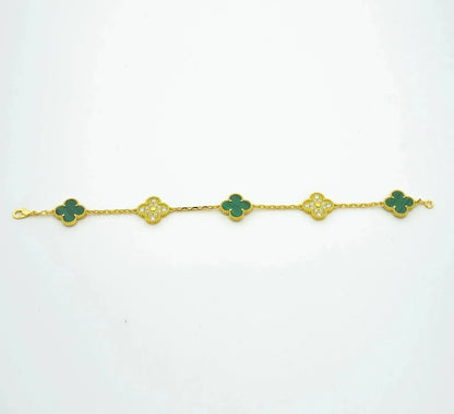 [Love's Uplift]CLOVER  5 MOTIF MALACHITE DIAMOND BRACELET