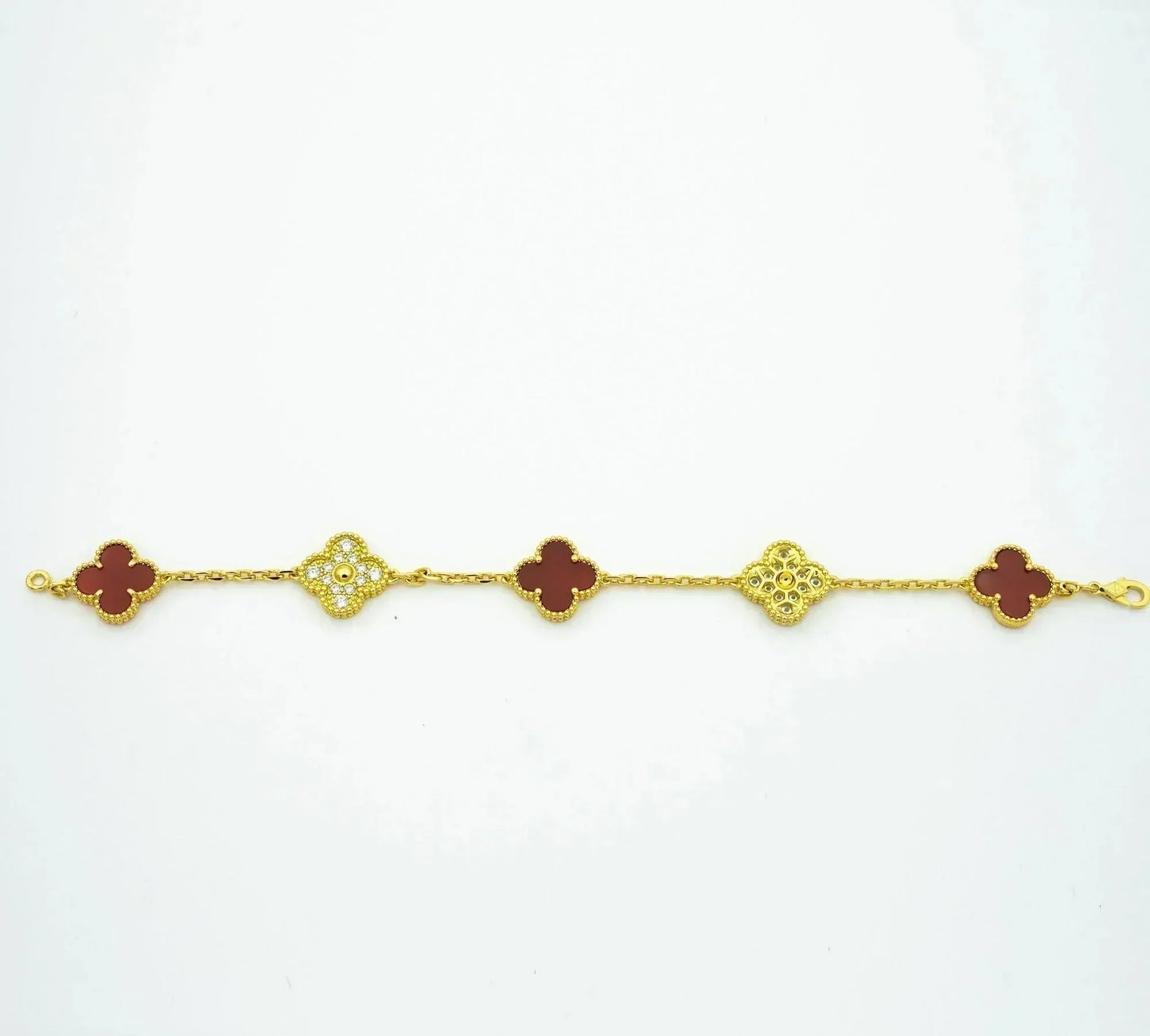 [Love's Uplift]CLOVER 5 MOTIFS CARNELIAN DIAMOND BRACELET
