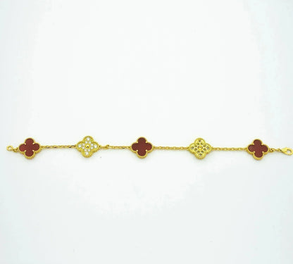 [Love's Uplift]CLOVER 5 MOTIFS CARNELIAN DIAMOND BRACELET