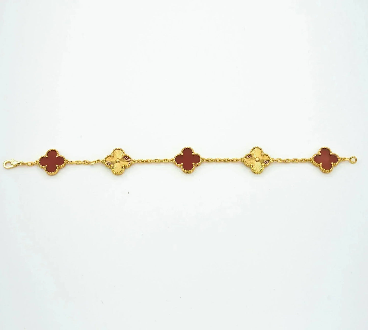 [Love's Uplift]CLOVER  5 MOTIFS CARNELIAN GOLD BRACELET