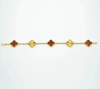 [Love's Uplift]CLOVER  5 MOTIFS CARNELIAN GOLD BRACELET