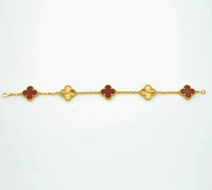 [Love's Uplift] CLOVER 5 MOTIF RED CORNELIAN BRACELET COLLECTION