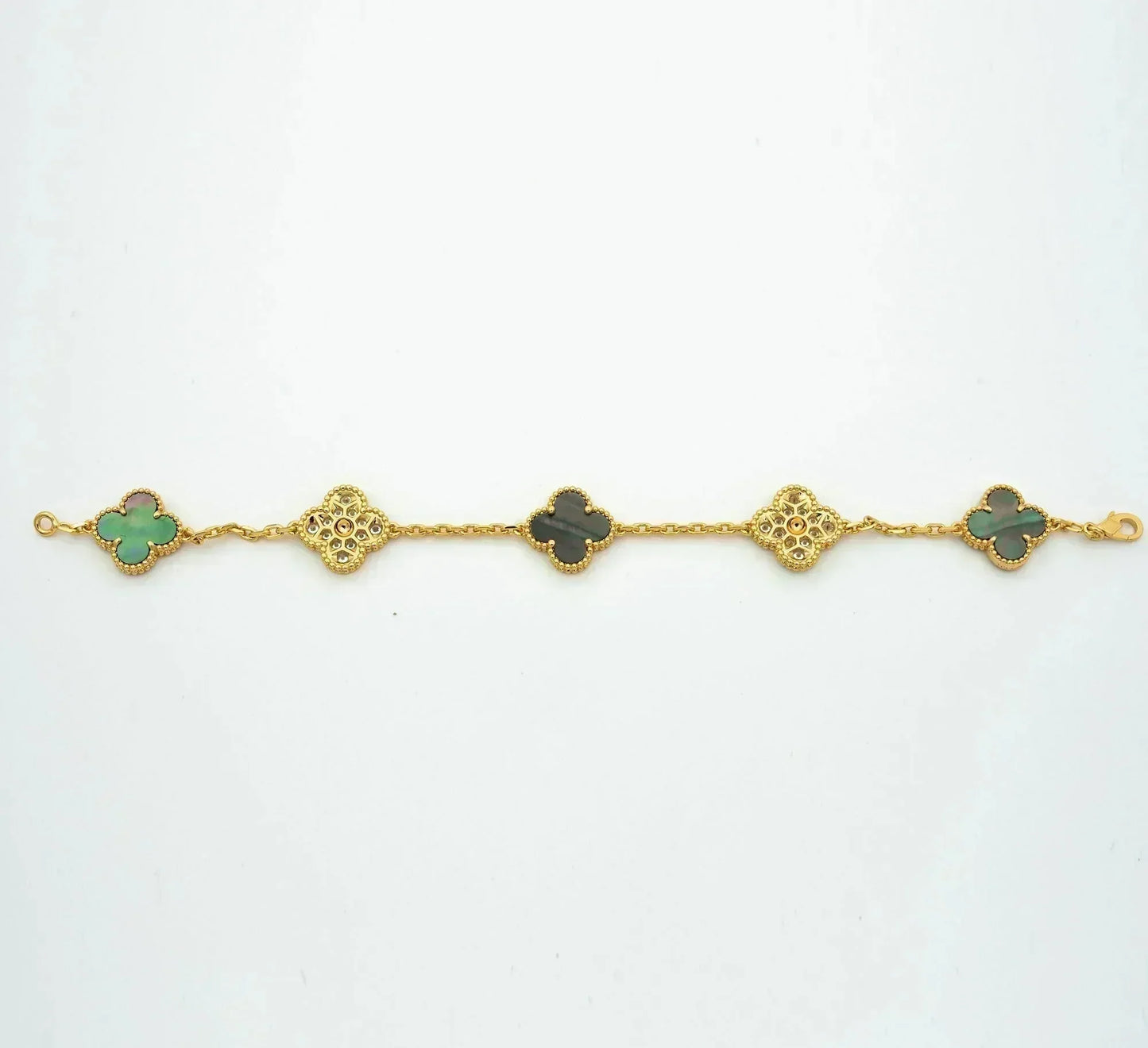 [Love's Uplift]CLOVER 5 MOTIF GRAY MOP DIAMOND BRACELET