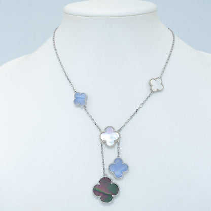 [Love's Uplift]CLOVER MOP CHALCEDONY NECKLACE SILVER 6 MOTIF