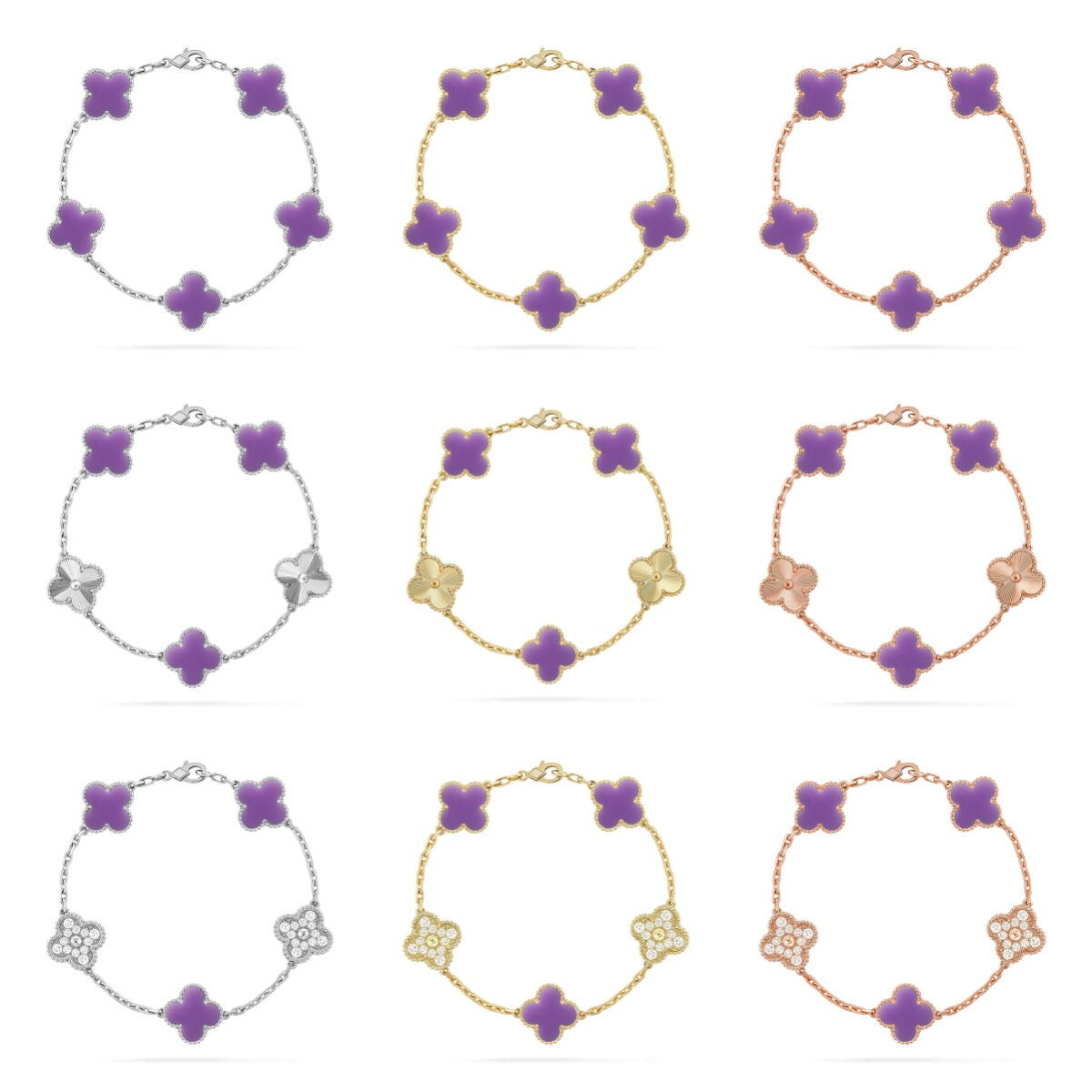 [Love's Uplift]CLOVER 5 MOTIF LIGHT PURPLE BRACELET COLLECTION