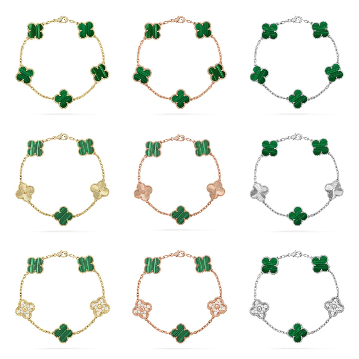 [Love's Uplift] CLOVER 5 MOTIF MALACHITE BRACELET COLLECTION