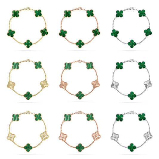 [Love's Uplift] CLOVER 5 MOTIF MALACHITE BRACELET COLLECTION