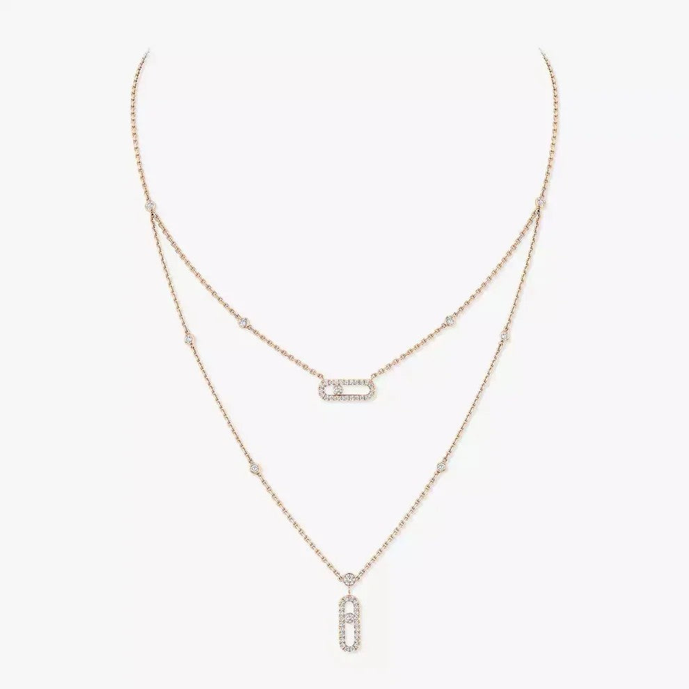 [Love's Uplift Jewelry]2 Rows Rose Gold Diamond Pave_ Necklace Move Uno
