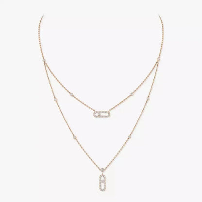 [Love's Uplift Jewelry]2 Rows Rose Gold Diamond Pave_ Necklace Move Uno